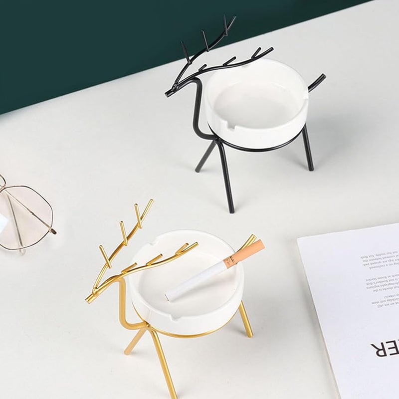 منفضة سجائر خزفية ذهبية على شكل غزال، حامل رماد مبدع للمدخنين، ديكور للمنزل - Image 4